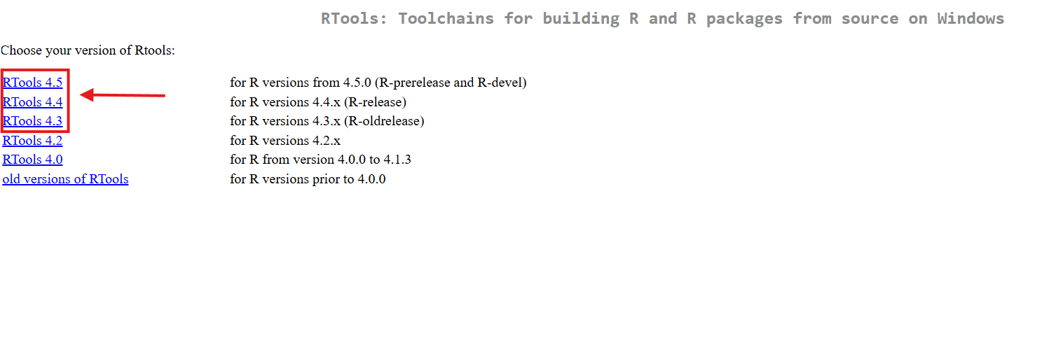 Rtools download page