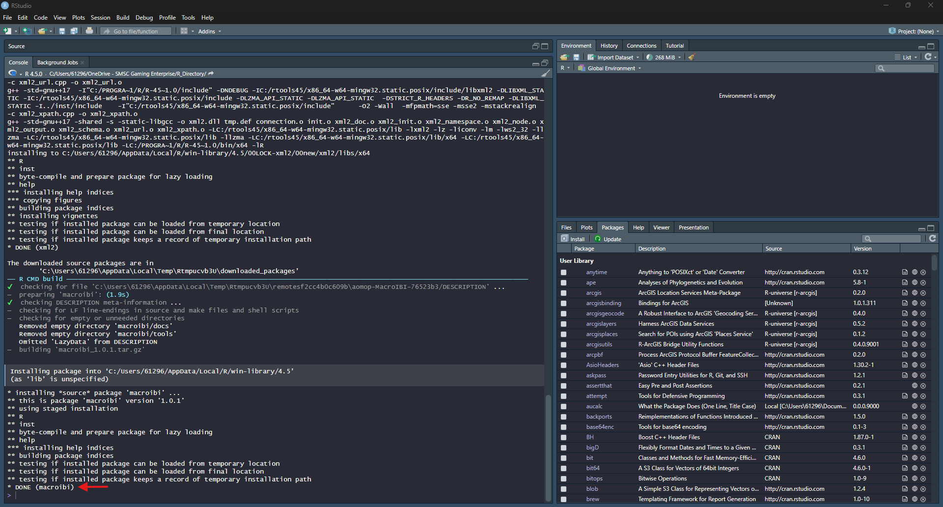 Successful MacroIBI installation in RStudio