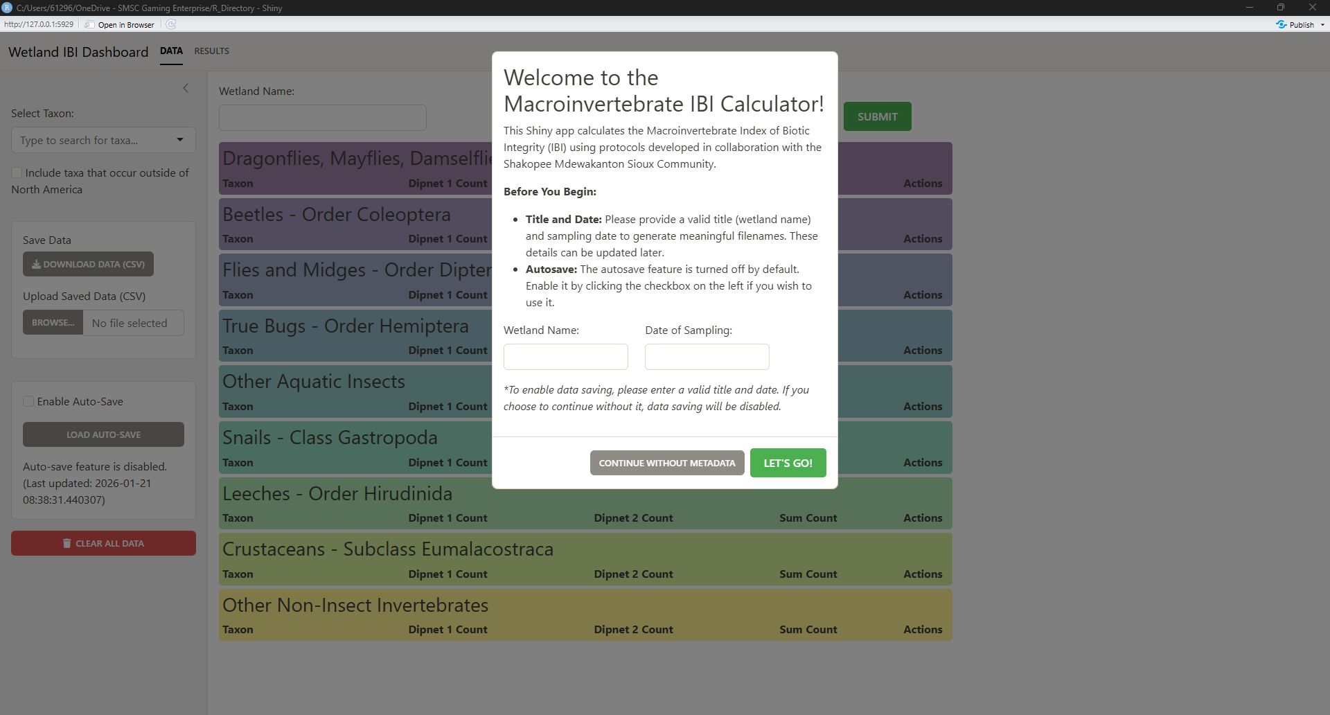 MacroIBI app running in browser